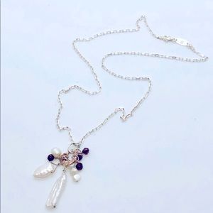 Vintage Paolo Romeo Silver Garnet Pearl Necklace
